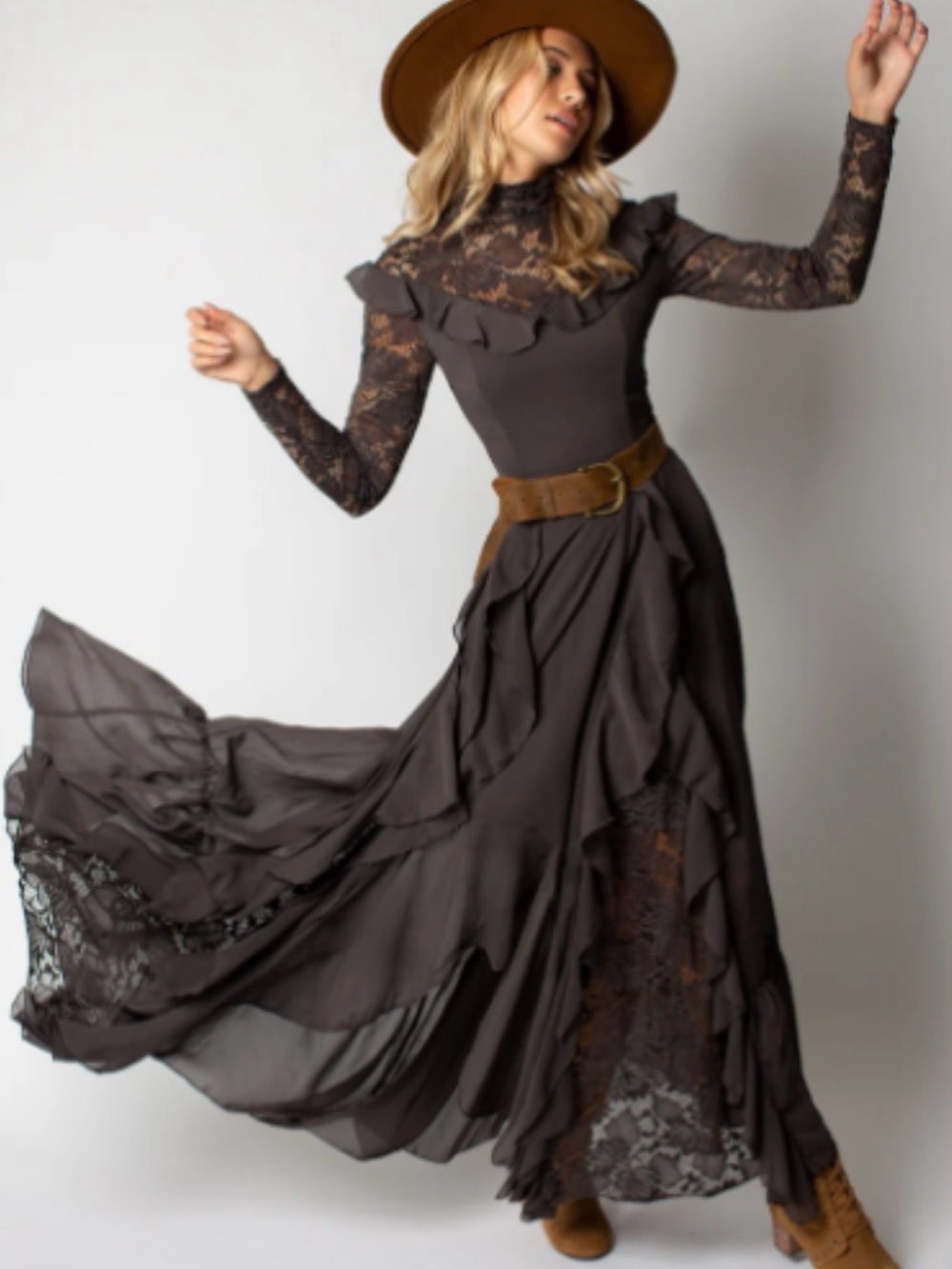 Joyfolie Sveta Maxi Dress in Off Black - nwt- lace- fall- holiday family photos